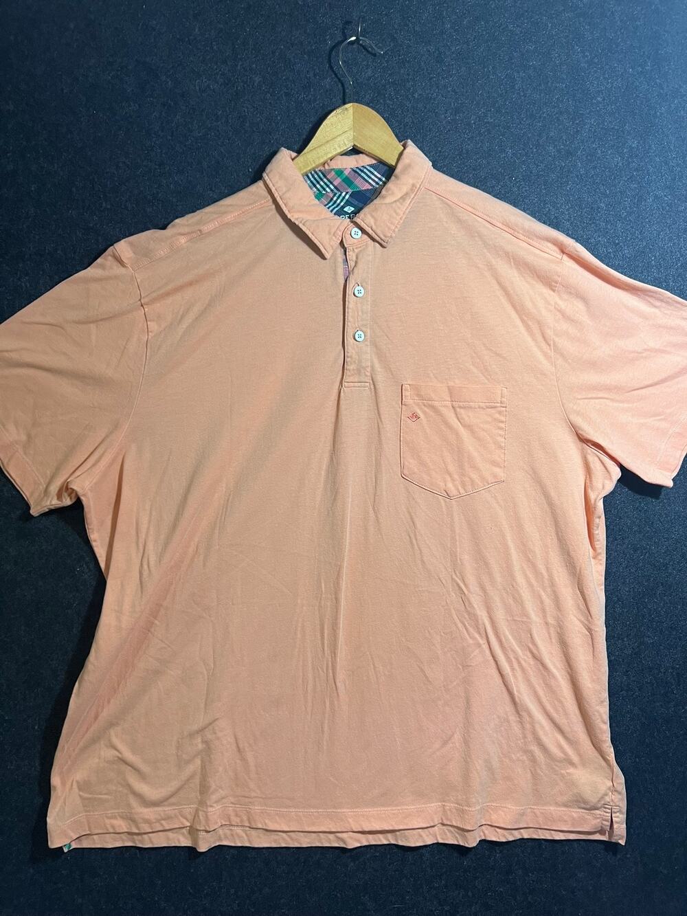Sperry Mens L Polo Shirt Peach Short Sleeve Pocket Casual